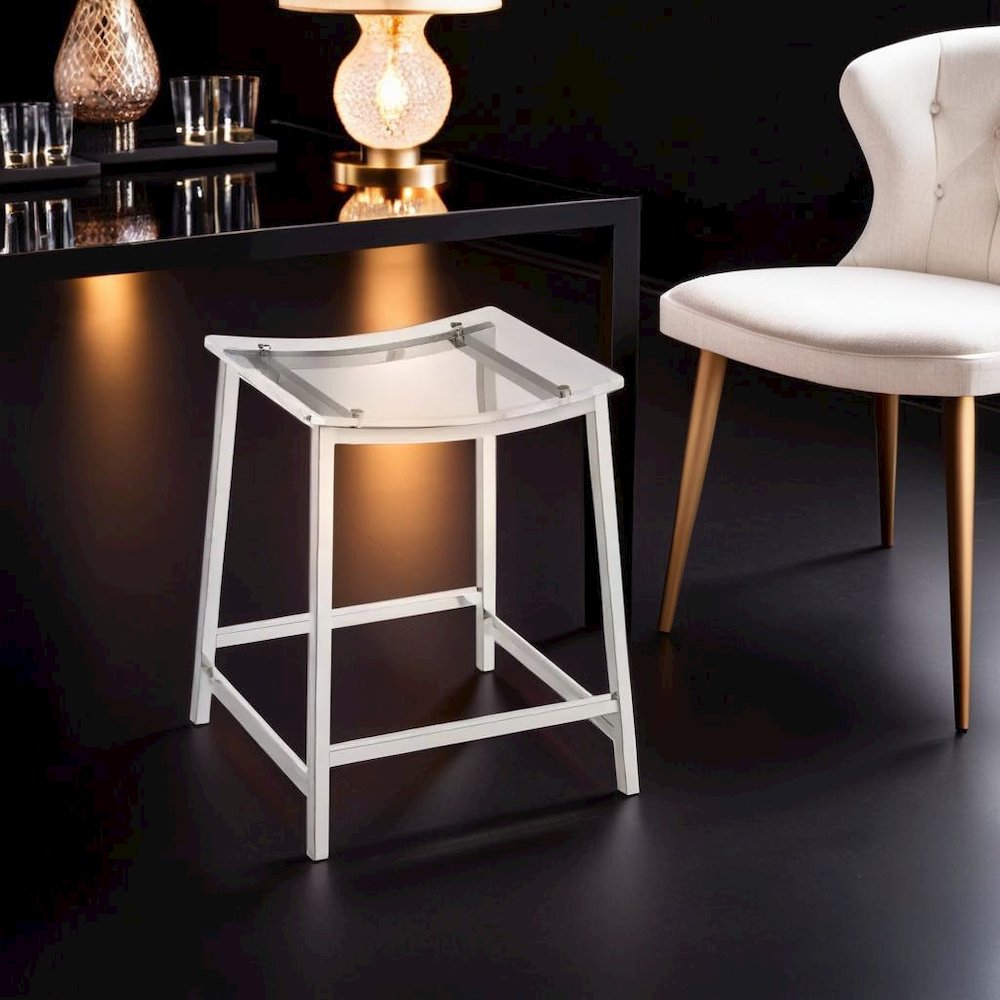 Stylish Clear Acrylic Backless Counter Height Bar Stools in Chrome Finish. Picture 6