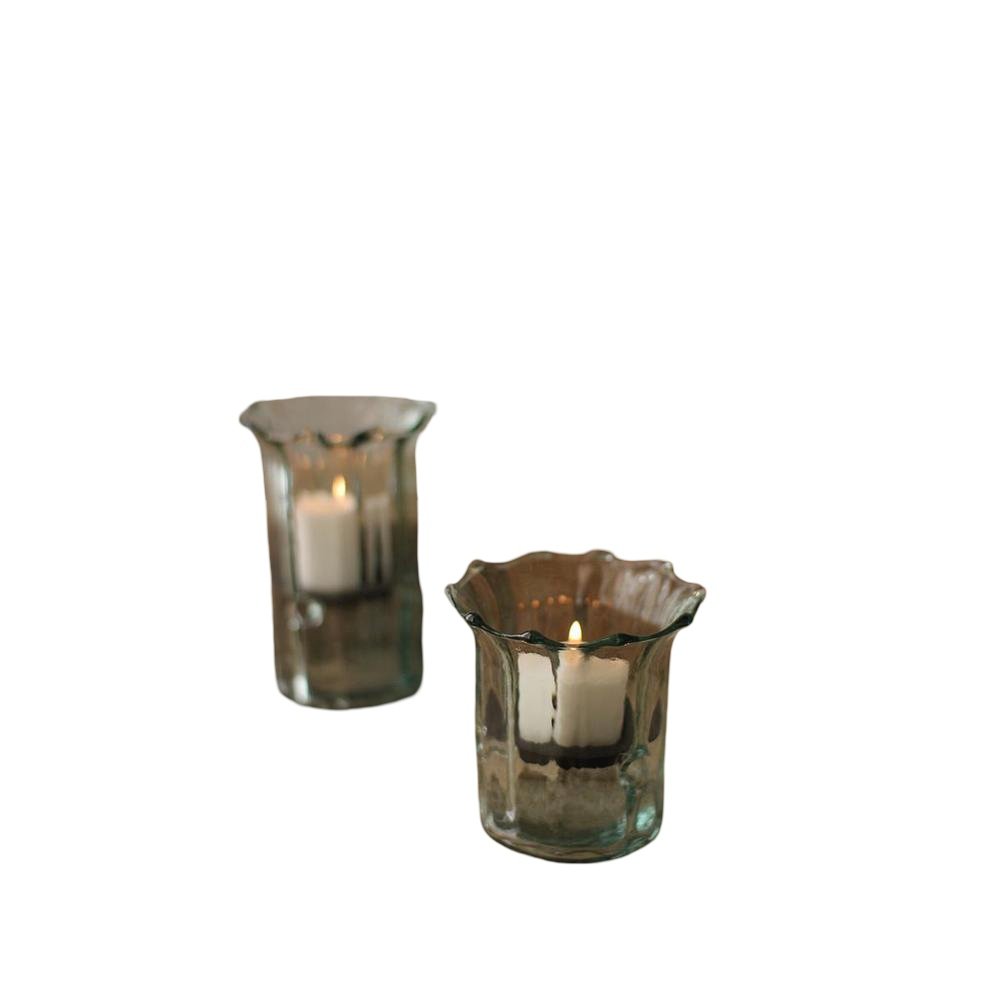 Set Of Three Recycled Glass Ribbed Votive Cylinders. Picture 1
