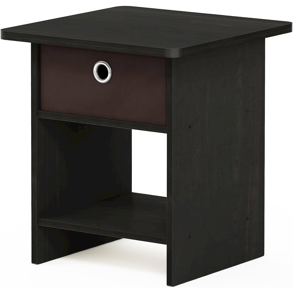 Dario End Table, Side Table, Storage Shelf with Bin Drawer, Black Espresso/Brown. Picture 1