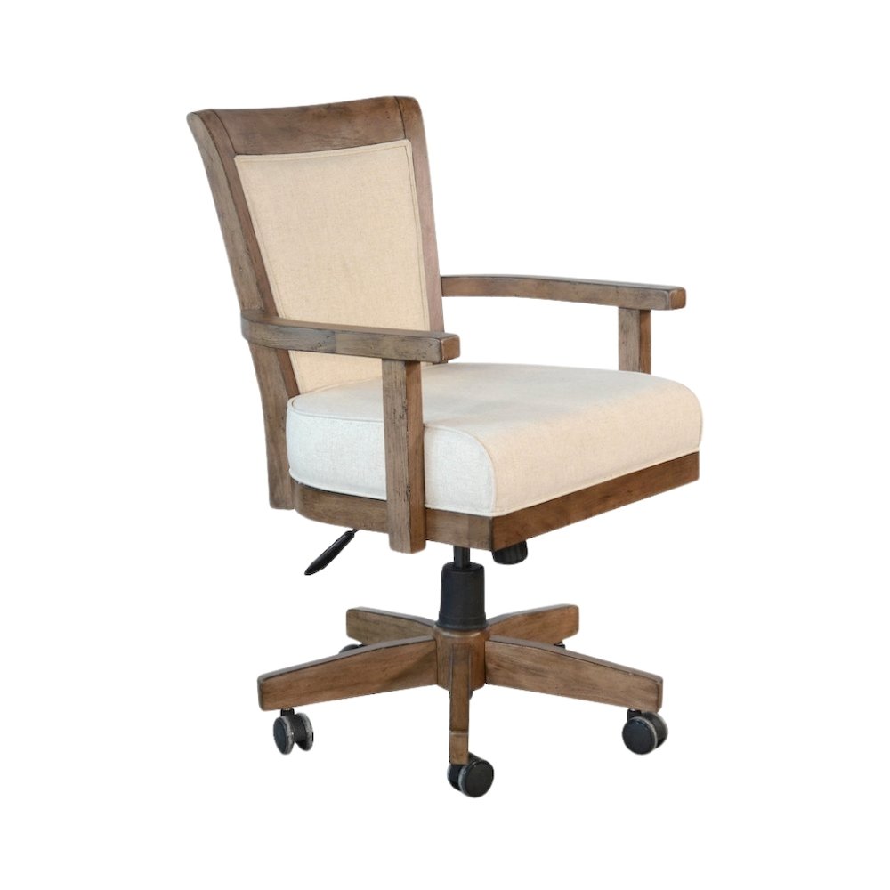 Beige Solid Wood Game Chair with Casters, Cushion Seat for Poker Table Chairs. Picture 1