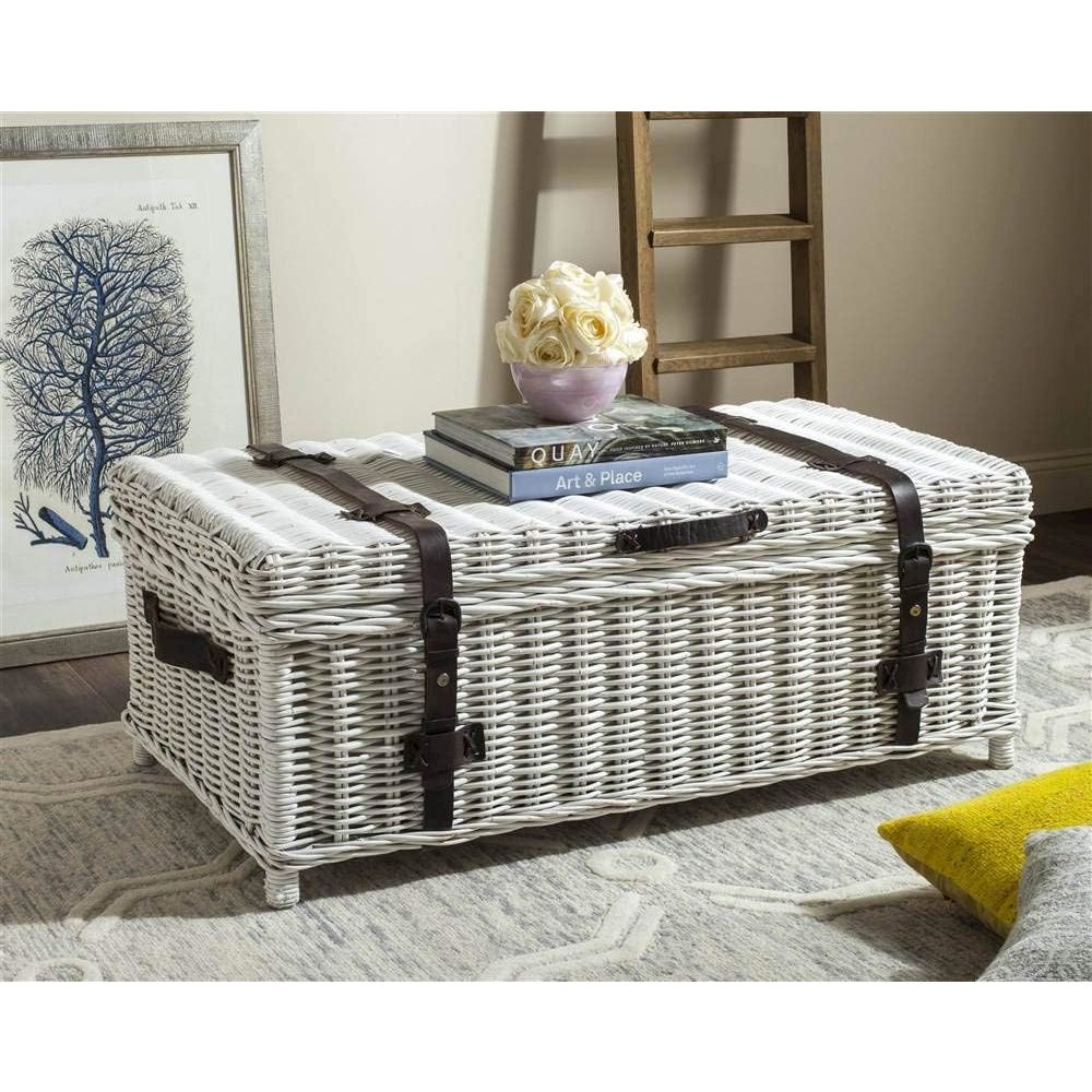 Home Collection Navarro White Rattan Coffee Table. Picture 7
