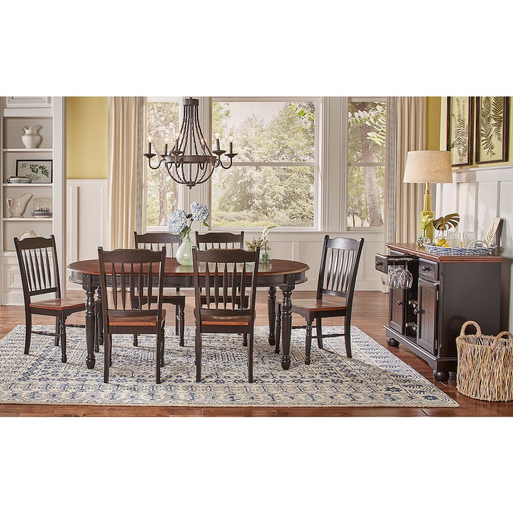 British Isles 52" - 76" Oval Dining Table with (2) 12" Leaves, Oak-Black Finish. Picture 2