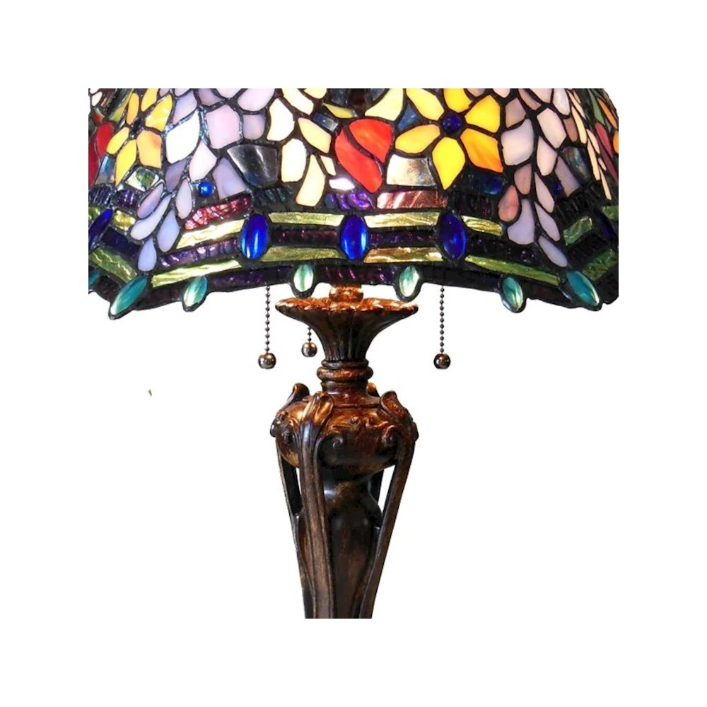 CARRELL Tiffany-style 3 Light Roses Table Lamp 20" Shade. Picture 3