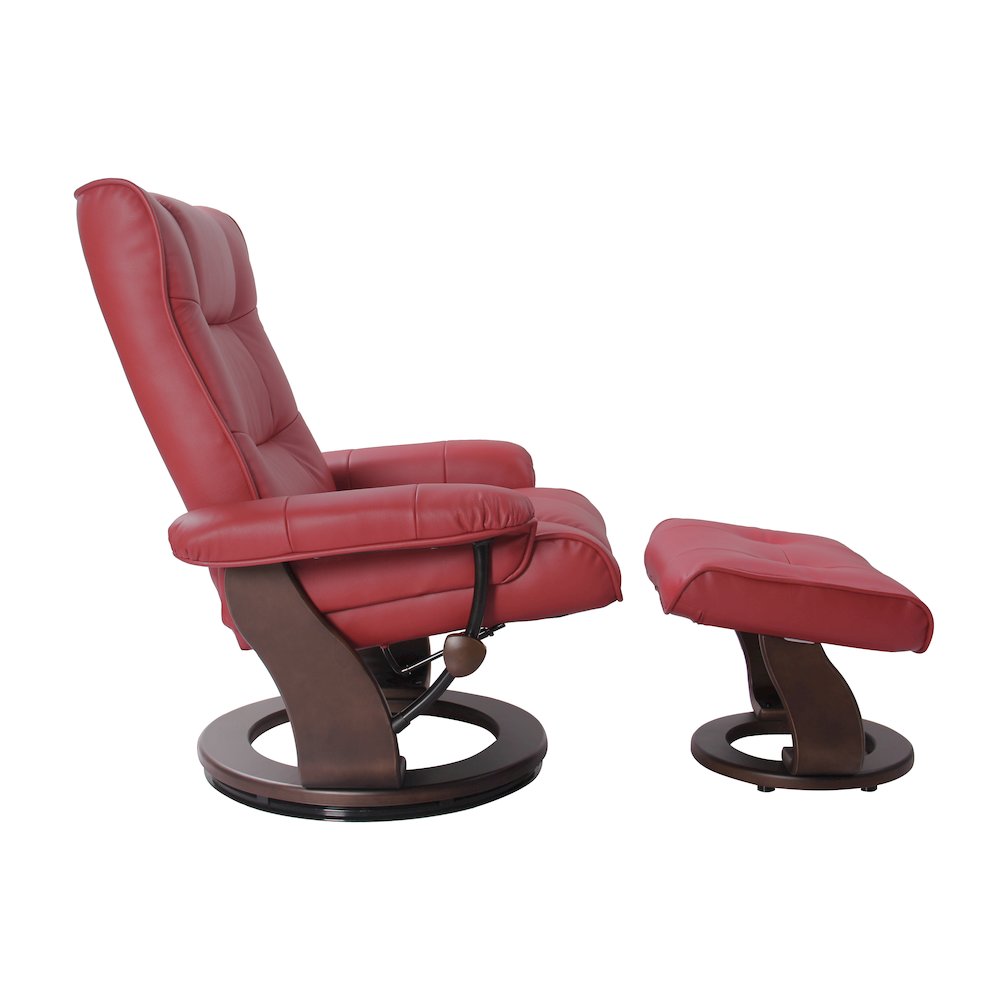 Scandinavian style leather / vinyl match recline chair & matching ottoman. Picture 2