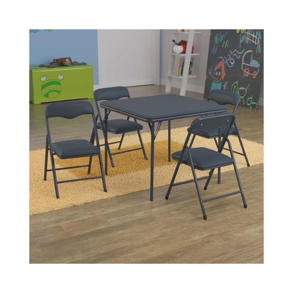 Kids Navy 5 Piece Folding Table and Chair Set. Picture 2