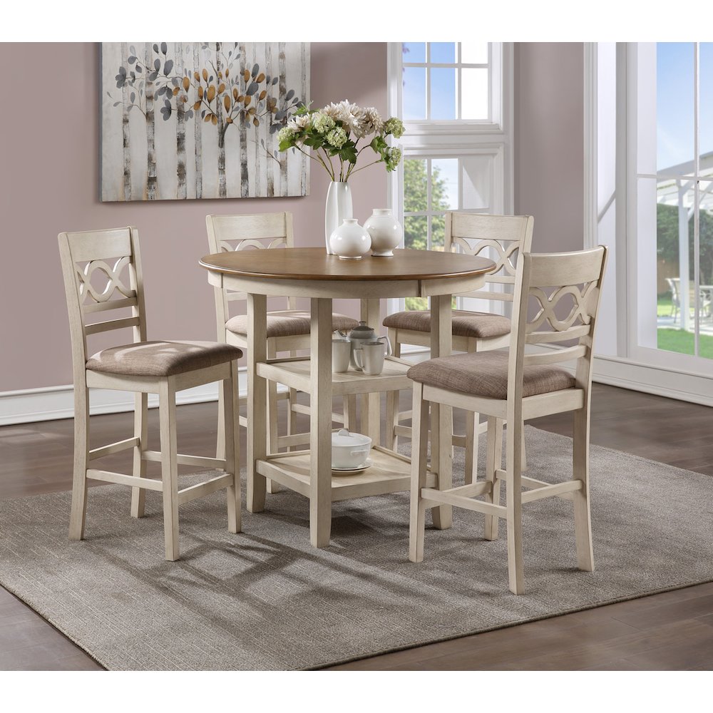 Furniture Cori 5-Piece Solid Wood Counter Dining Set in Brown/White. Picture 3