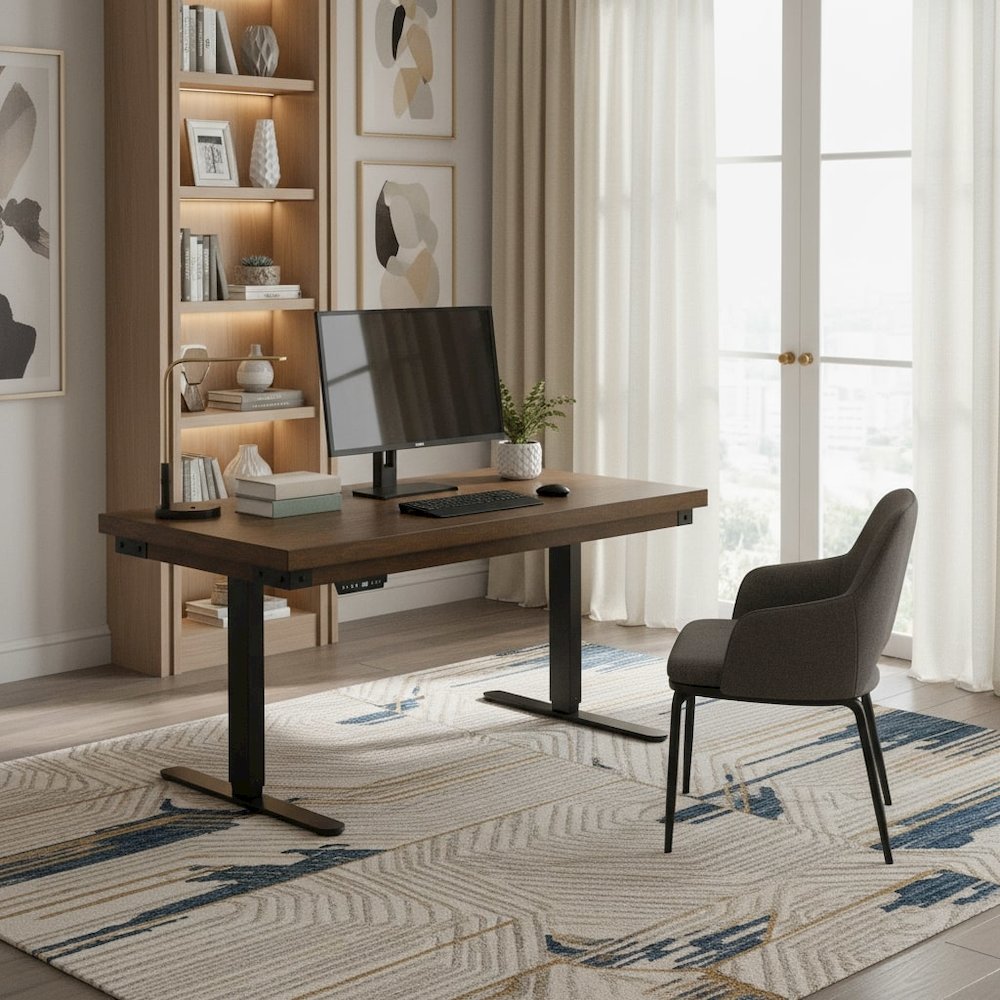 Rustic Electric Sit/Stand Desk, Height Adjustable 30"-45", Brown. Picture 2