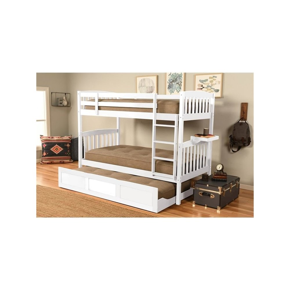 Claire Twin Bunk Bed w/ Tray and Trundle Bed in White-Mattresses Not Included. Picture 2