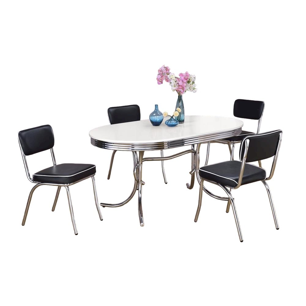 Elegant Oval Dining Set with 5 Pieces in Glossy White and Black Finish. Picture 1