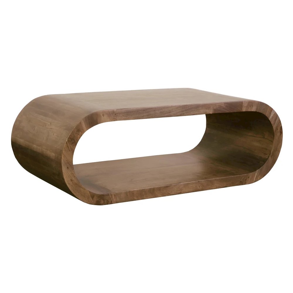 Porter Designs Ellipse Solid Acacia Wood Coffee Table, Brown. Picture 1