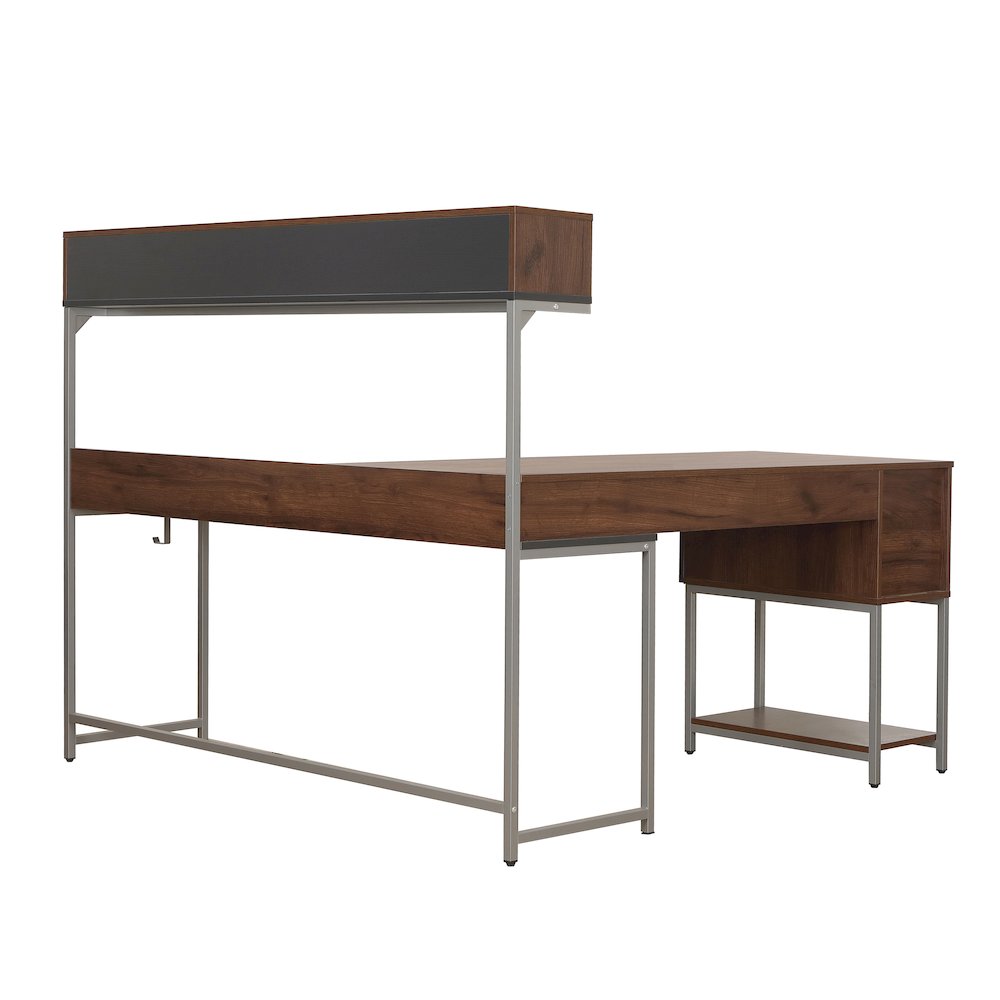 Techni Mobili L-Shape Desk with Hutch and Storage, Walnut. Picture 3