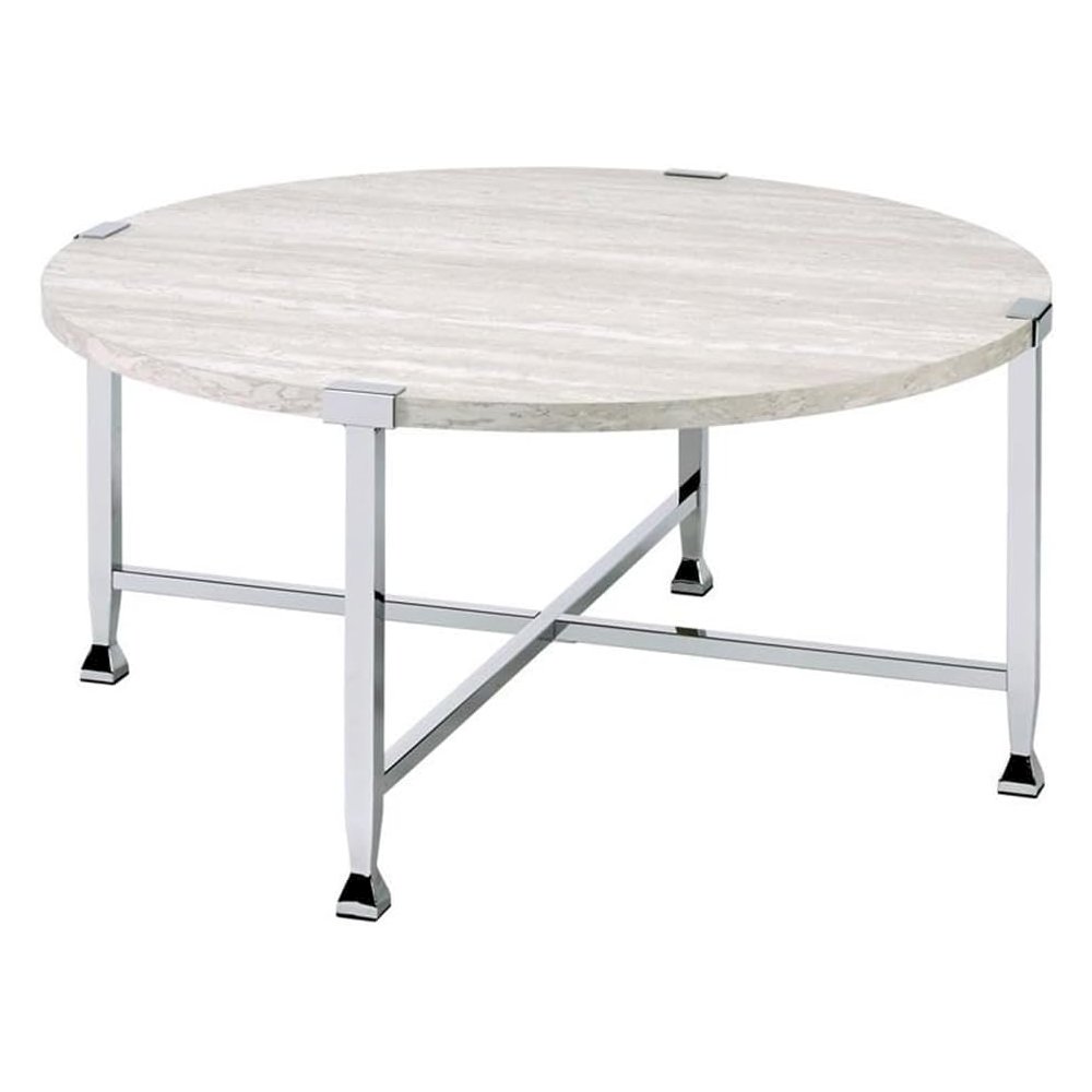 Brecon Coffee Table White Oak & Chrome. Picture 1