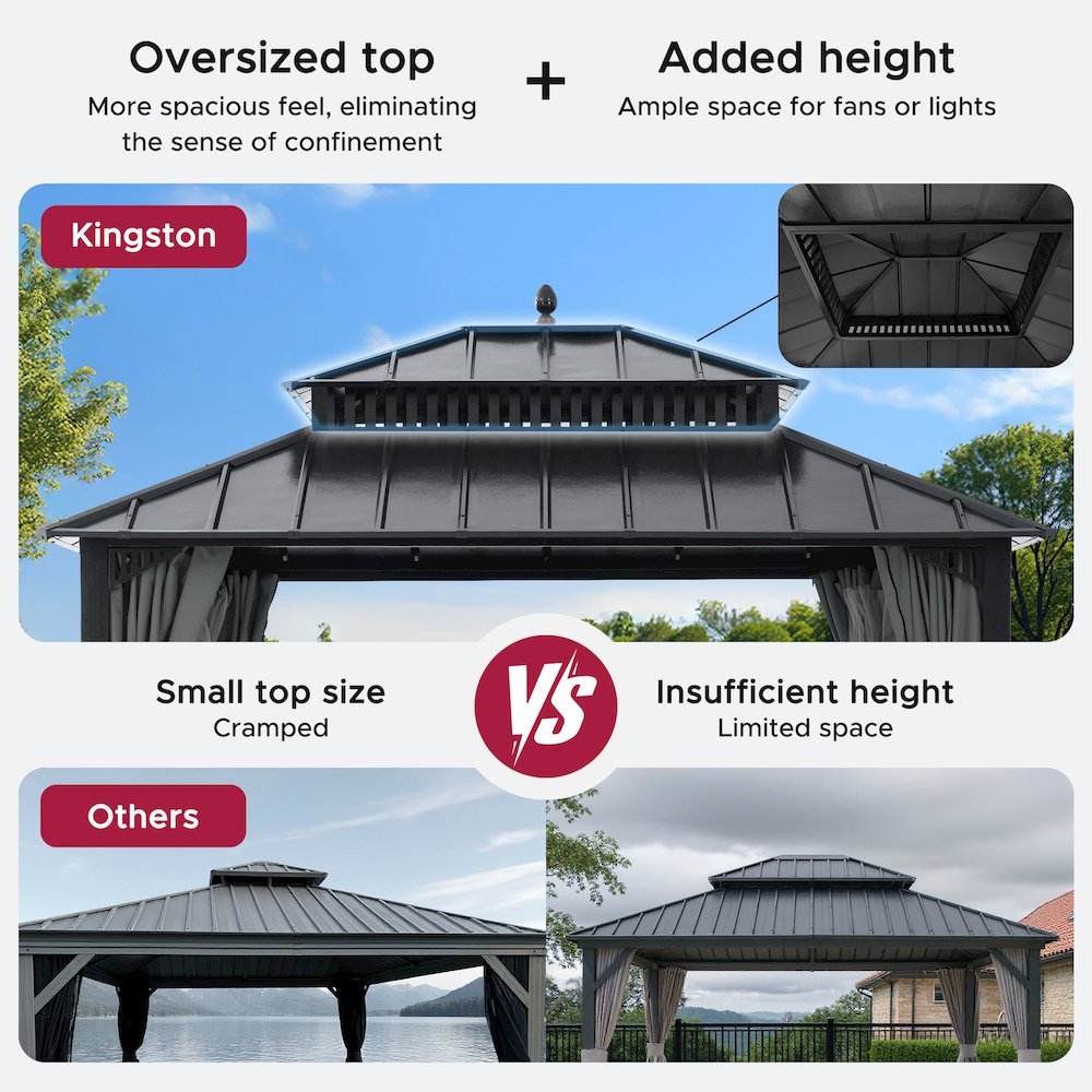 12 ft x 10 ft Hardtop Gazebo with Steel Roof, Grey Aluminum Frame - Extra-Tall. Picture 4