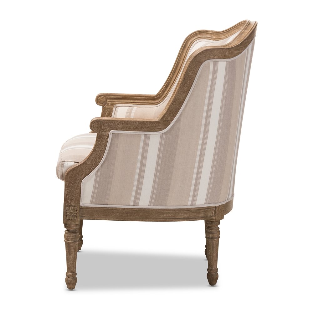 Baxton Studio Charlemagne Traditional French Accent Chair-Oak (Brown Stripe). Picture 3