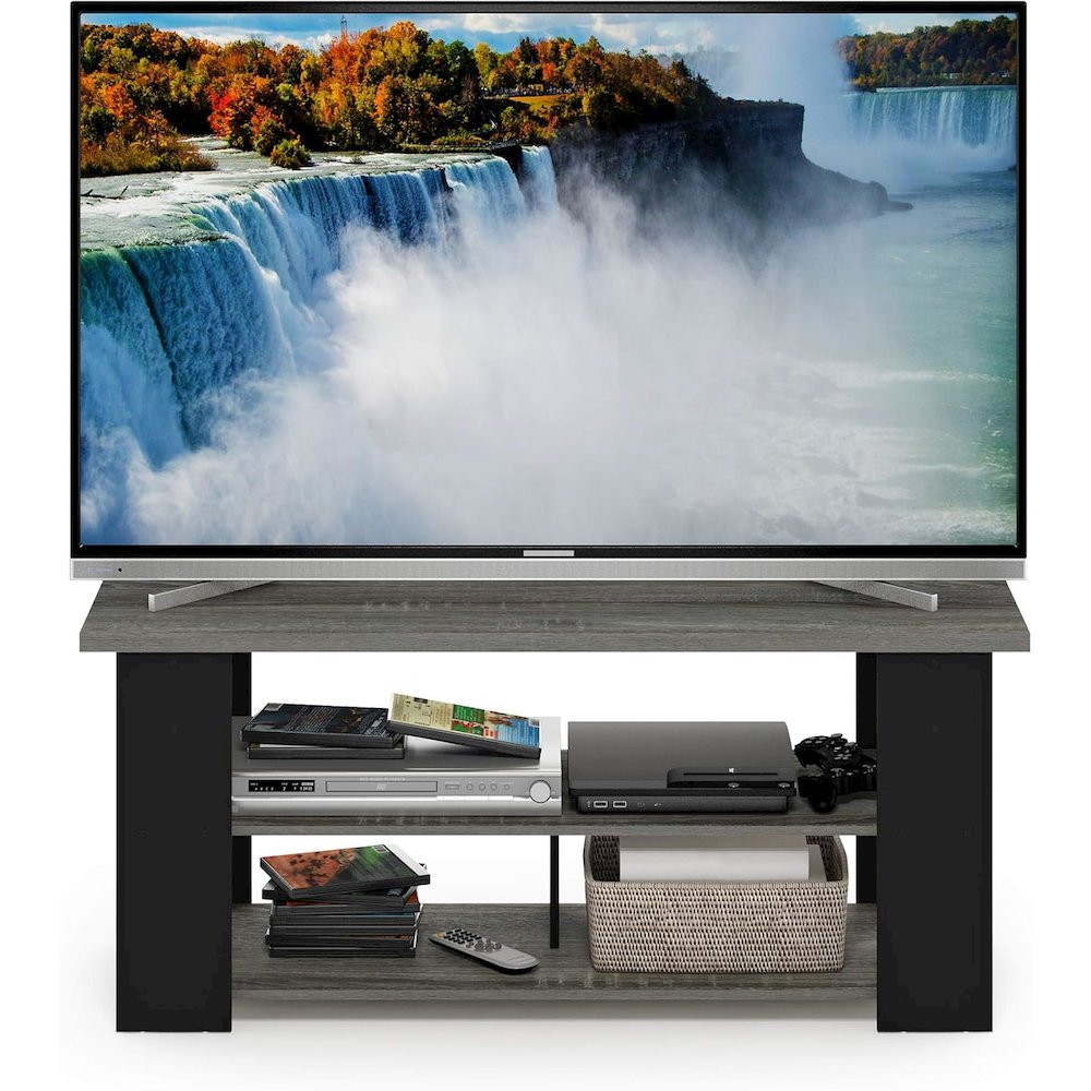 Furinno 15118 JAYA TV Stand Up To 50-Inch, French Oak Grey/Black. Picture 3