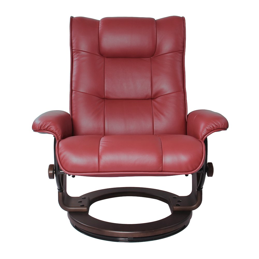 Scandinavian style leather / vinyl match recline chair & matching ottoman. Picture 3