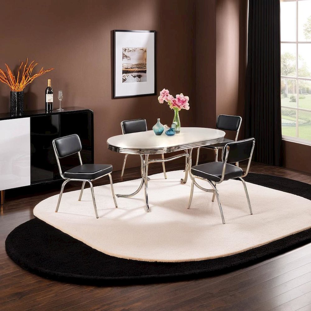 Elegant Oval Dining Set with 5 Pieces in Glossy White and Black Finish. Picture 5