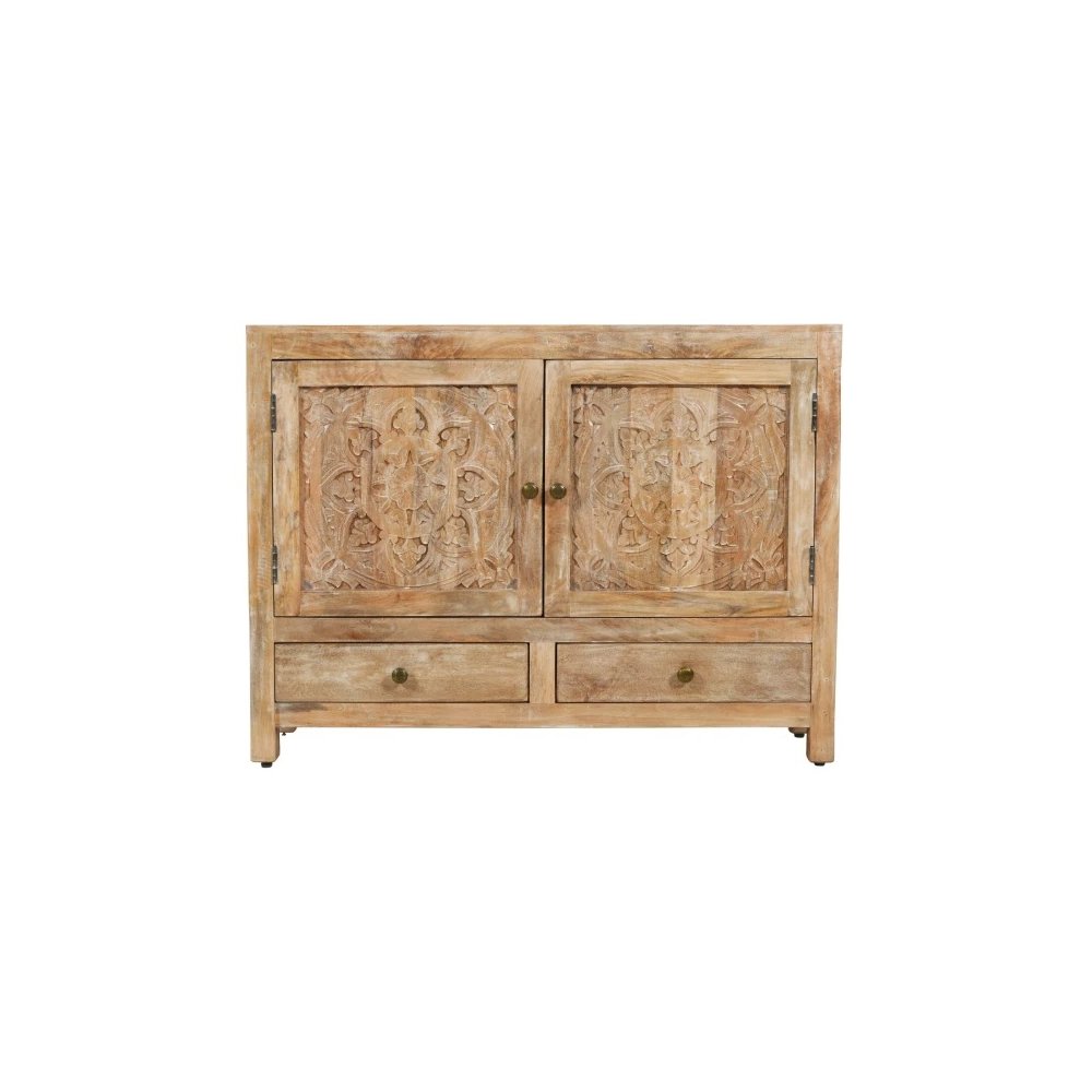 Weatherly 2 Handcarved Doors 2 Drawers Accent Cabinet in Natural. Picture 3