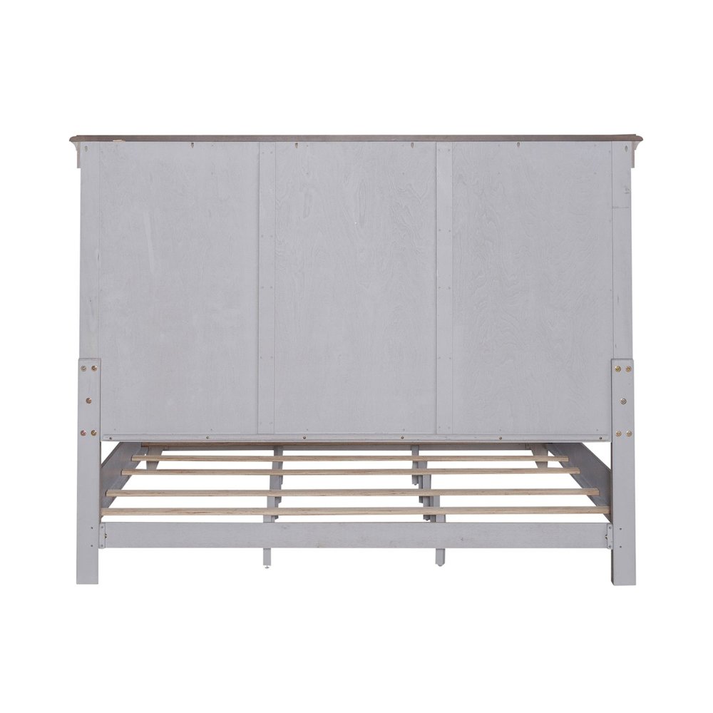 Ivy Hollow King Panel Bed in Weathered Linen Finish w/ Dusty Taupe Tops. Picture 5