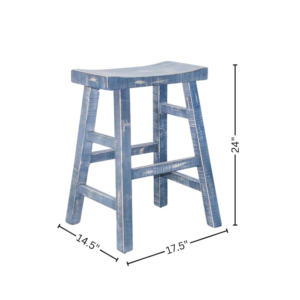 Ocean Blue Solid Wood Counter Stool, Saddle Seat Stool for Kitchen Counter. Picture 4