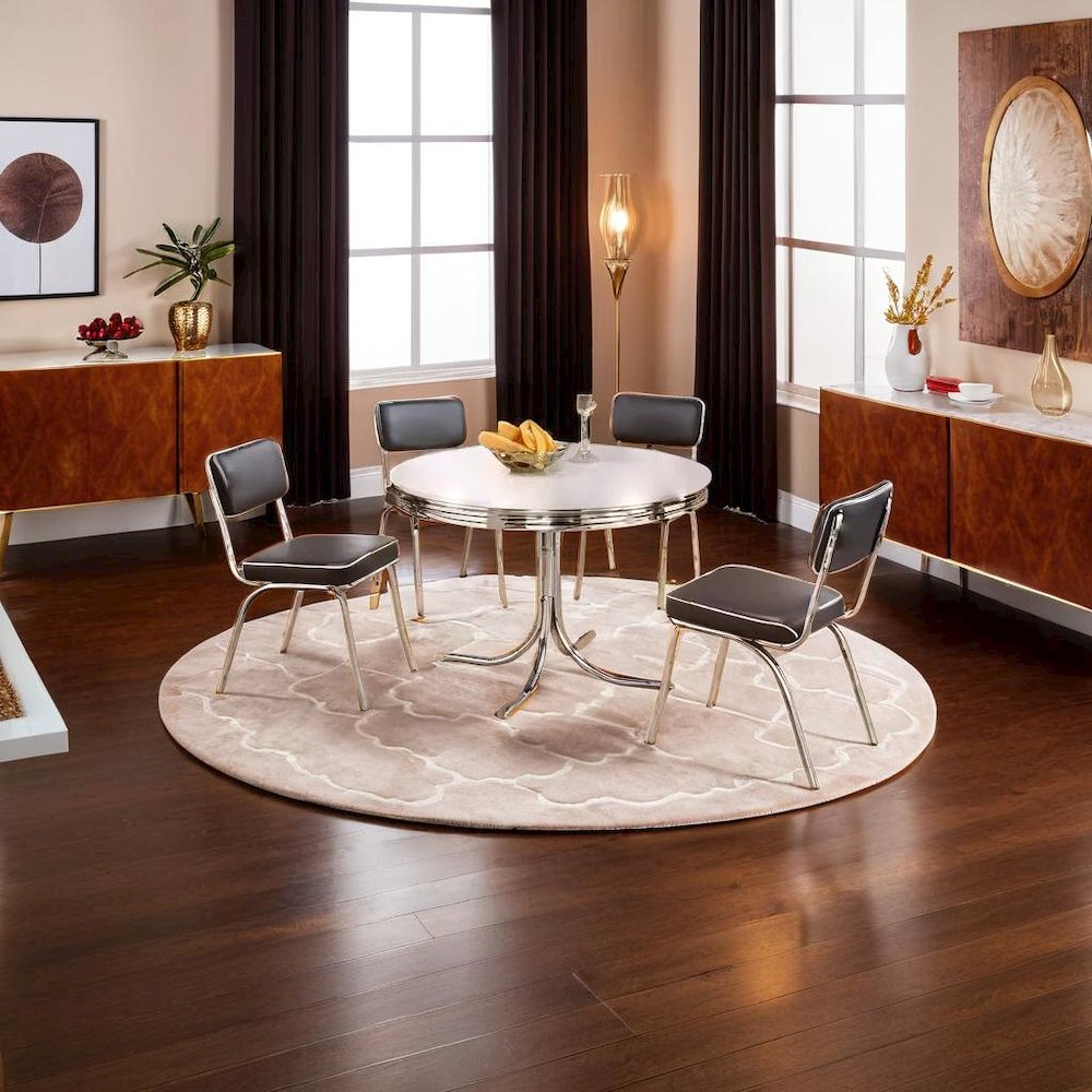 Sleek Round Dining Set Featuring 5 Pieces in Glossy White and Black Finish. Picture 6