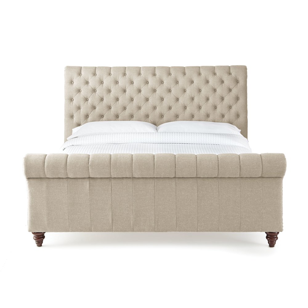 Swanson Tufted King Sleigh Bed in Sand Beige Upholstery. Picture 2