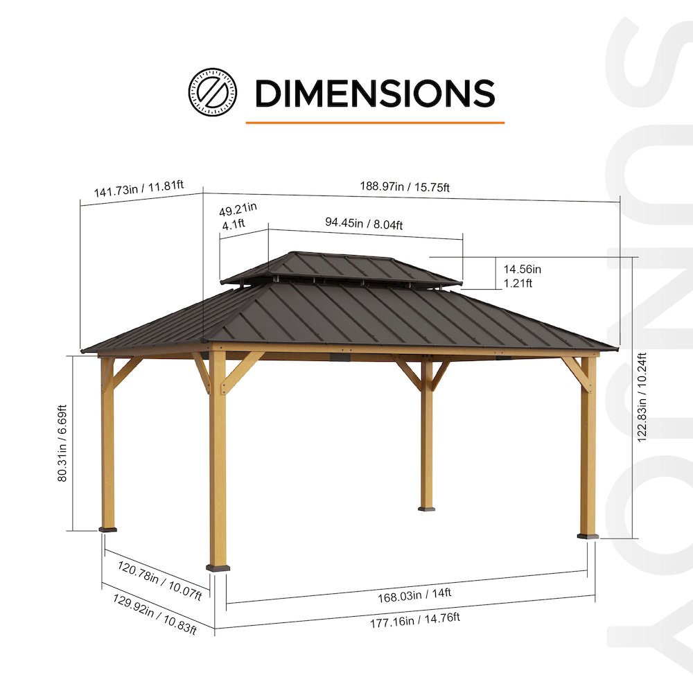 Sunjoy 12x16 ft. Wood Outdoor Patio Steel Hardtop Gazebo. Picture 7
