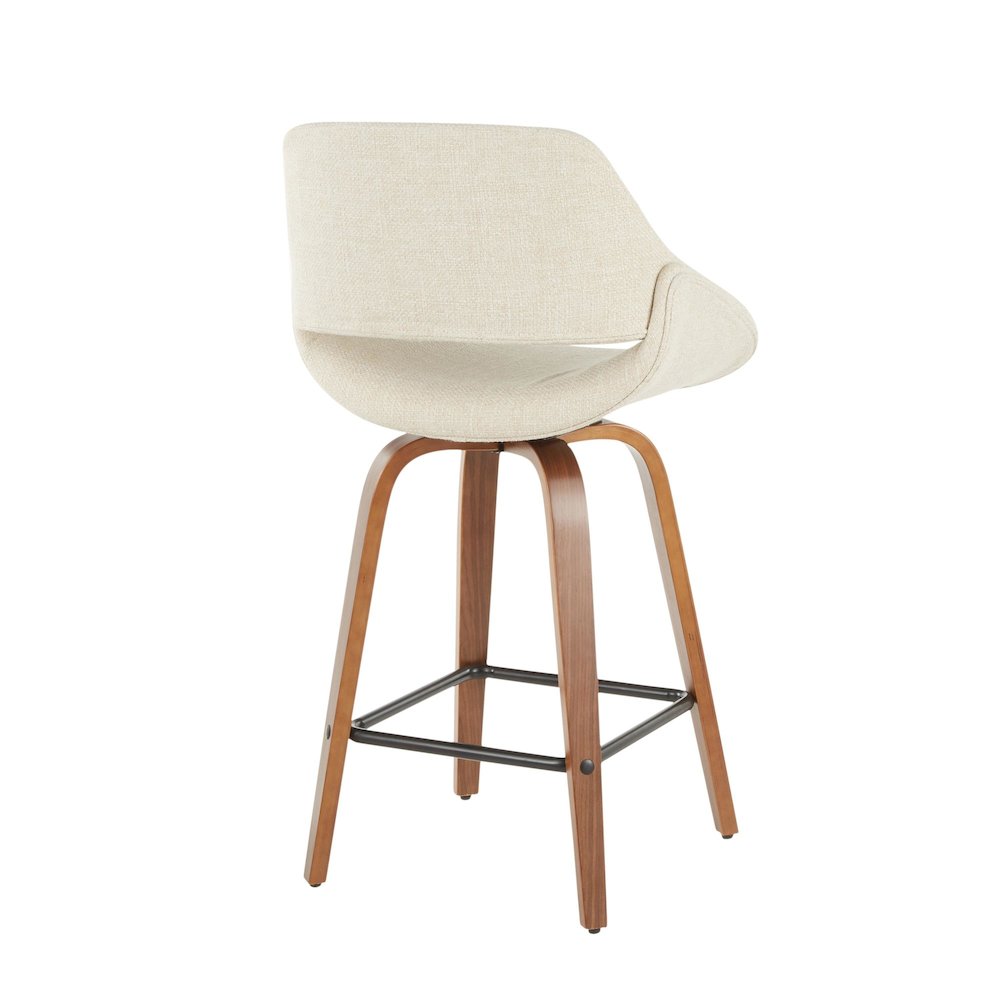 Walnut Wood, Cream Fabric, Black Metal Fabrico Counter Stool - Set of 2. Picture 4