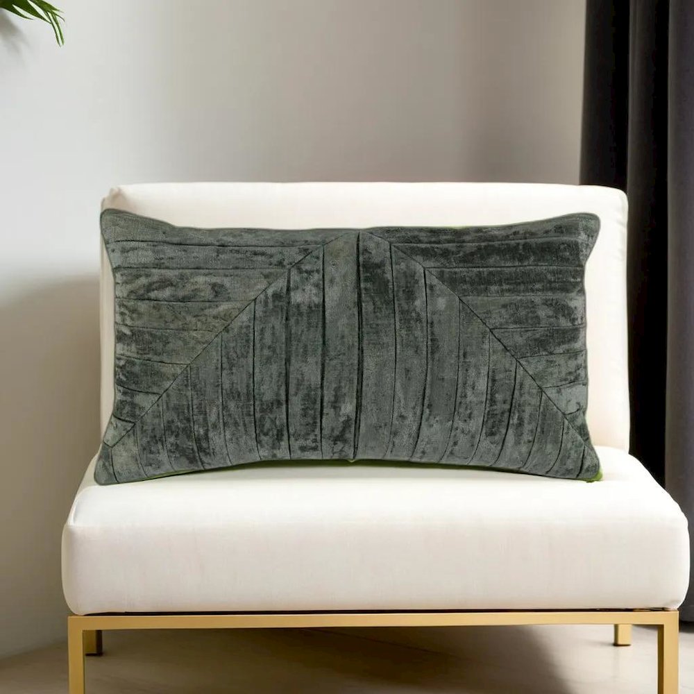 Laurant 100% Velvet 14"x26" Throw Pillow in Green by Kosas Home. Picture 5