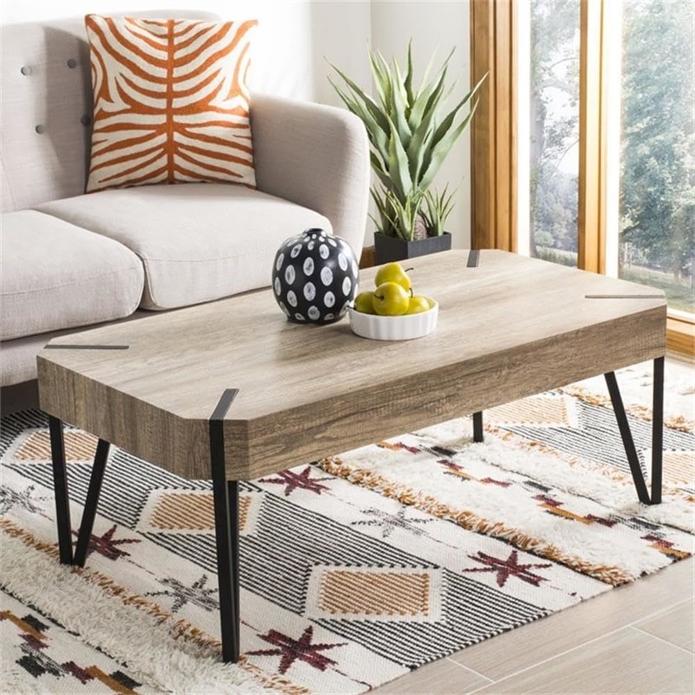 Safavieh Home Liann Rustic Multi Brown and Black Glass Leg Coffee Table. Picture 7
