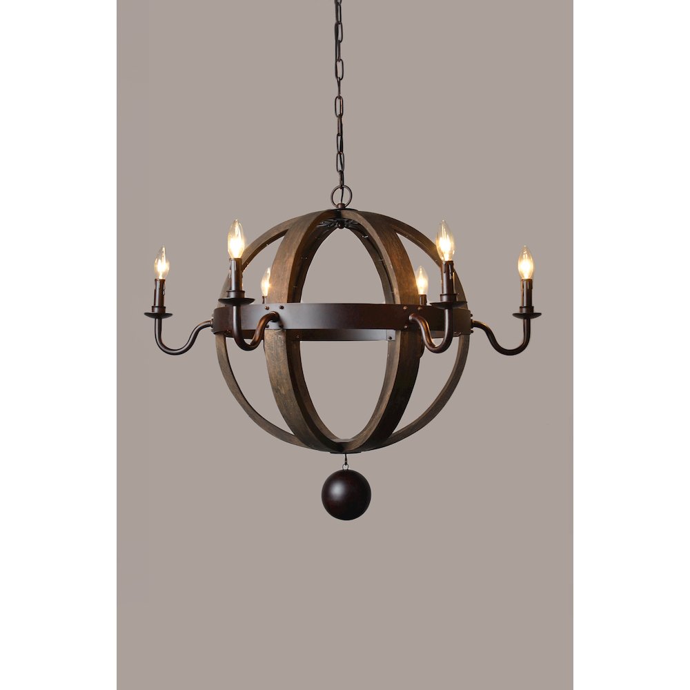 Molly Iron and Wood Open Work Globe Pendant. Picture 2