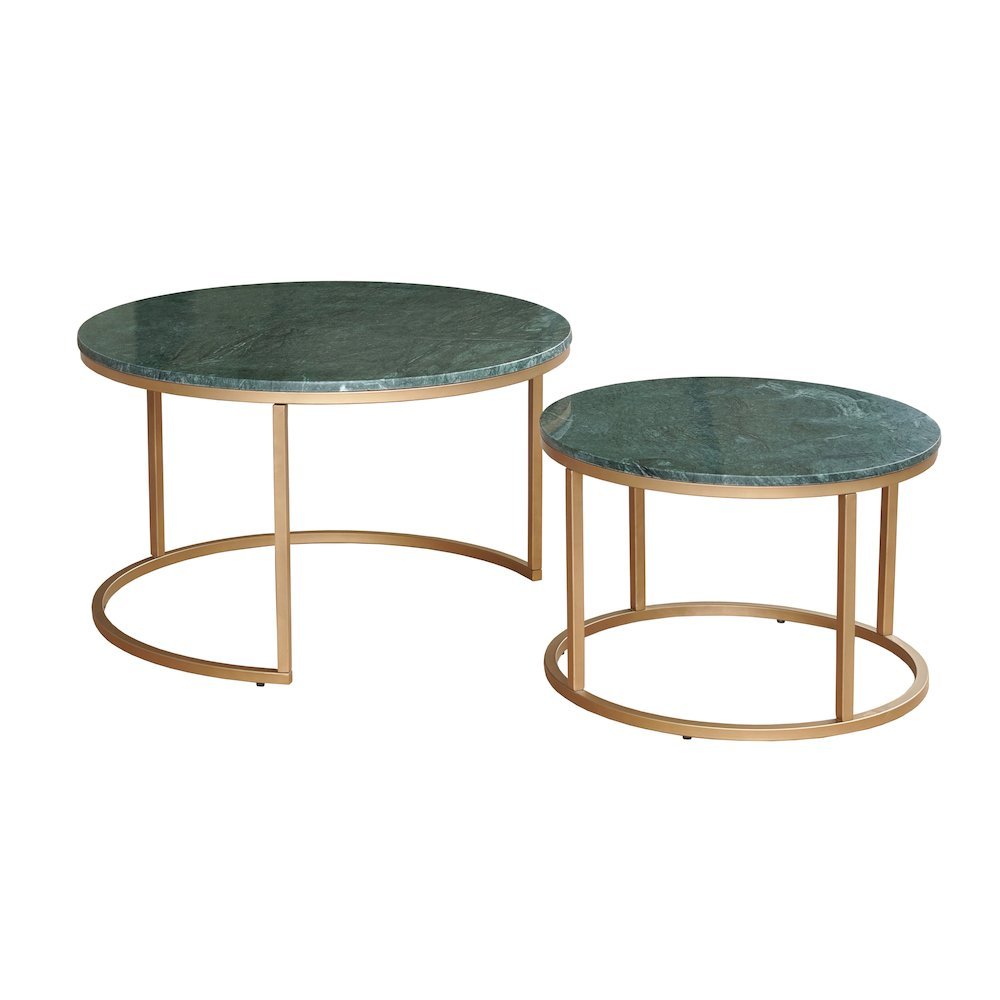 Green Marble Modern Solid Hand-Made Set of Two Nesting Round Coffee Tables. Picture 2