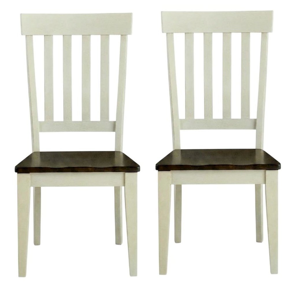 Chalk and Cocoa Slatback Side Chair with Solid Rubberwood Seat. Picture 1