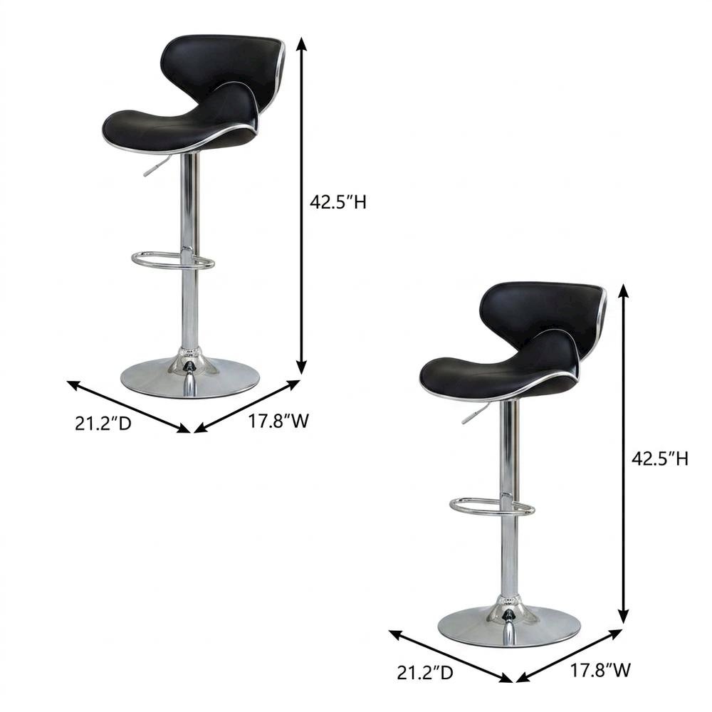 Black Leatherette Adjustable Swivel Barstool with Chrome Base, Set of 2. Picture 5