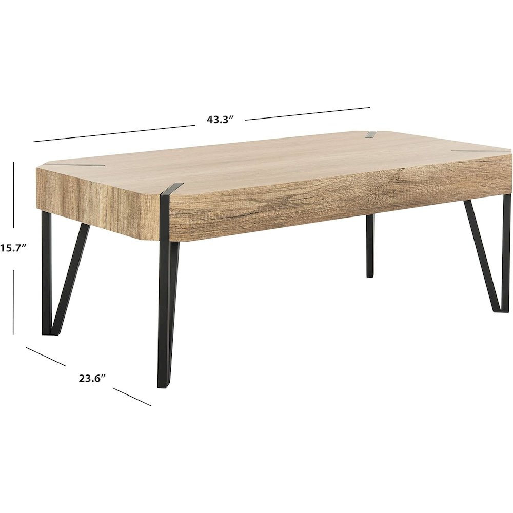 Safavieh Home Liann Rustic Multi Brown and Black Glass Leg Coffee Table. Picture 6