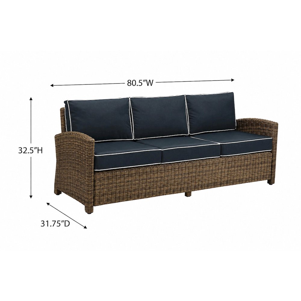 Navy and Weathered Brown Wicker Outdoor Sofa Set with Cushioned Seating. Picture 3