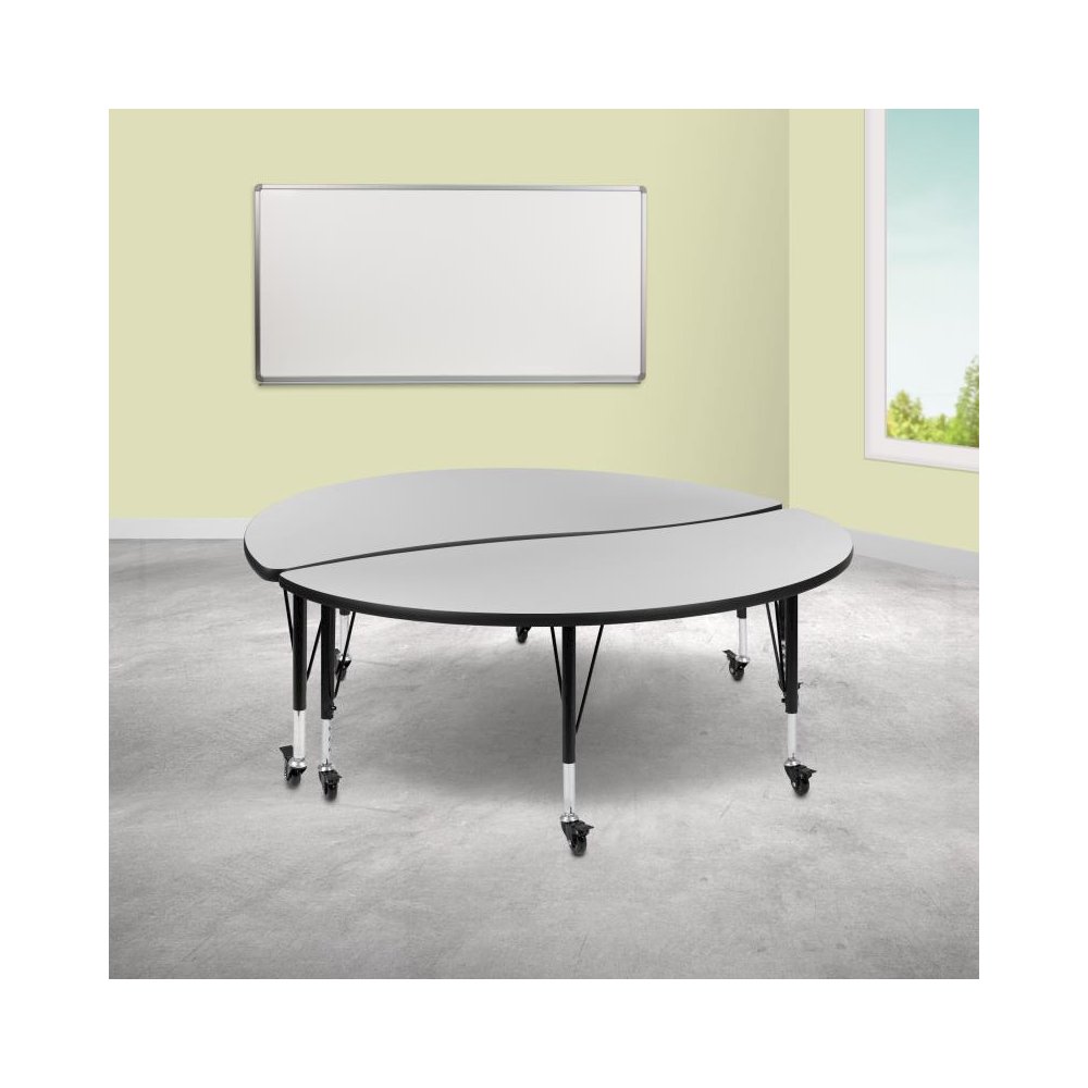 2 Piece Mobile 60" Circle Wave Flexible Grey Thermal Laminate Adjustable Activity Table Set. Picture 2