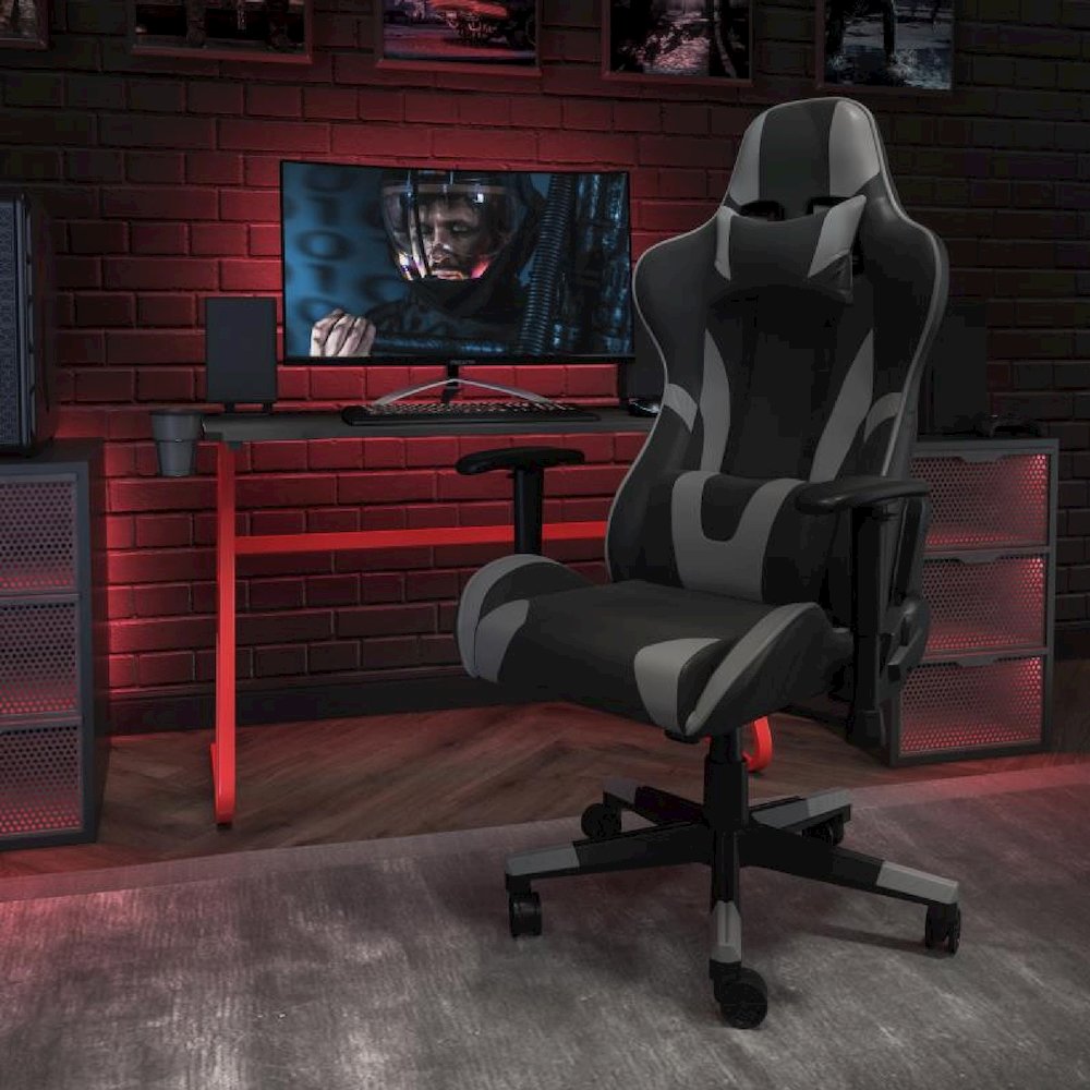 X20 Gaming Chair Racing Office Ergonomic Computer PC Adjustable Swivel Chair with Fully Reclining Back in Gray LeatherSoft. Picture 2