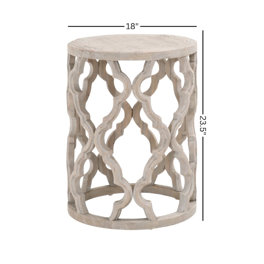 Gray End Table, Reclaimed Elm Wood, Plank Veneer, Carved Design. Picture 7