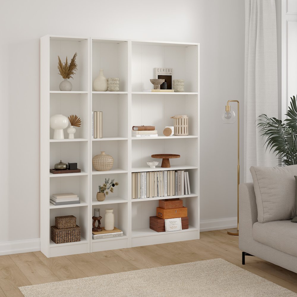 3-Piece Set - Wide 5-Shelf Bookcase and Narrow 5-Shelf Bookcases Set of 2. Picture 3