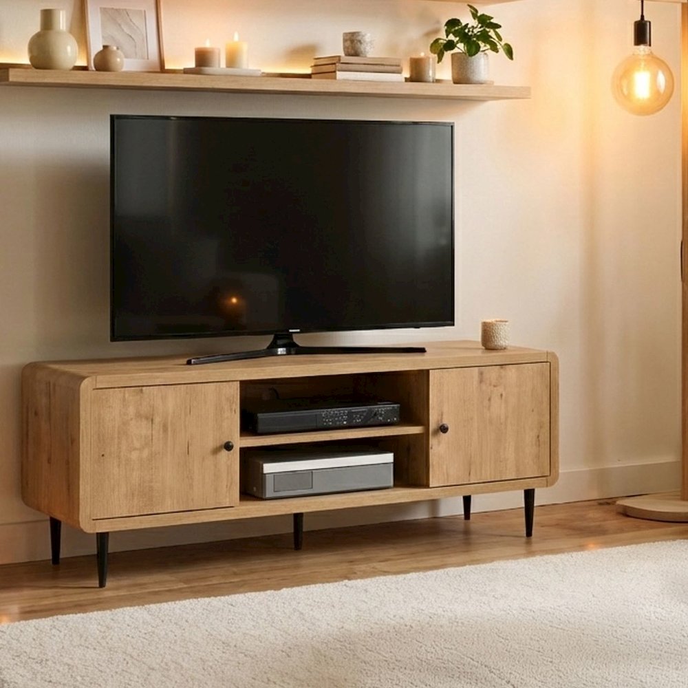 Techni Mobili Mid-Century Modern TV Stand for TV’s Up to 60”, Oak. Picture 15
