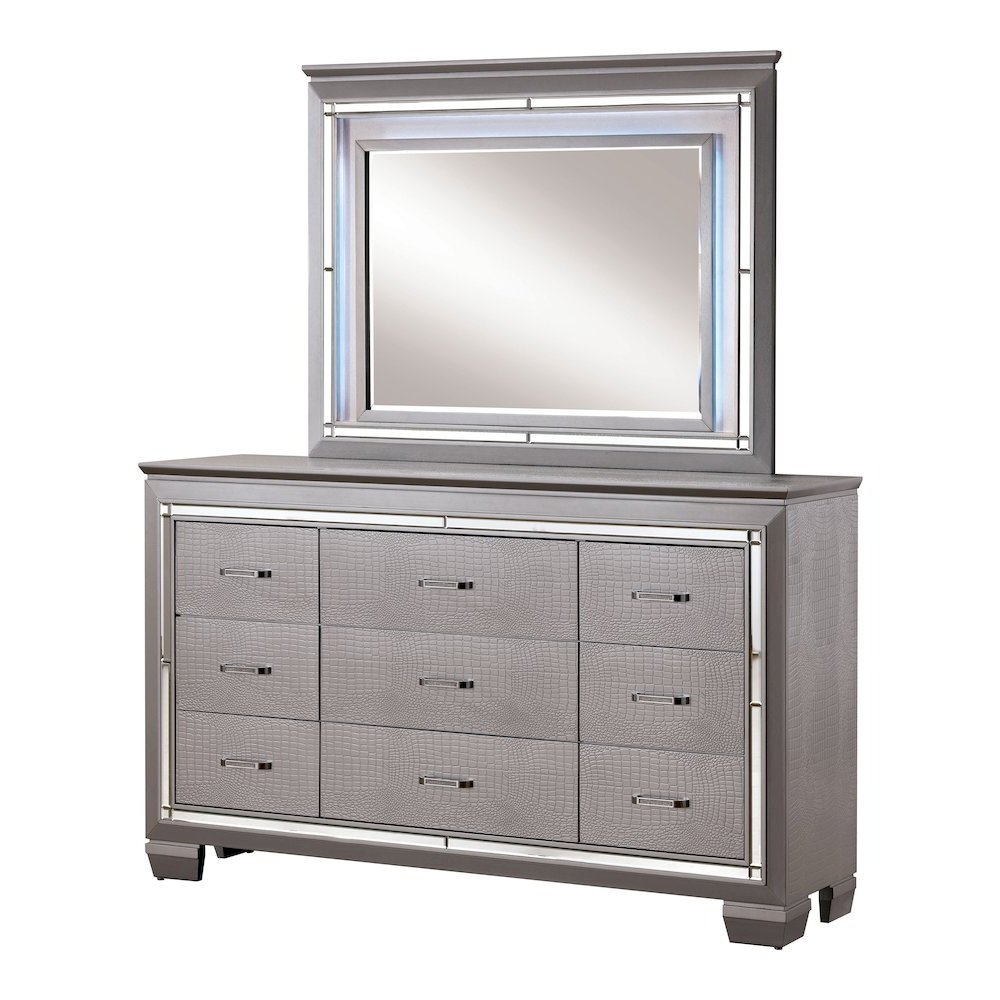 Rachel 2-Piece 9-Drawer Dresser and Mirror Set in Silver. Picture 2