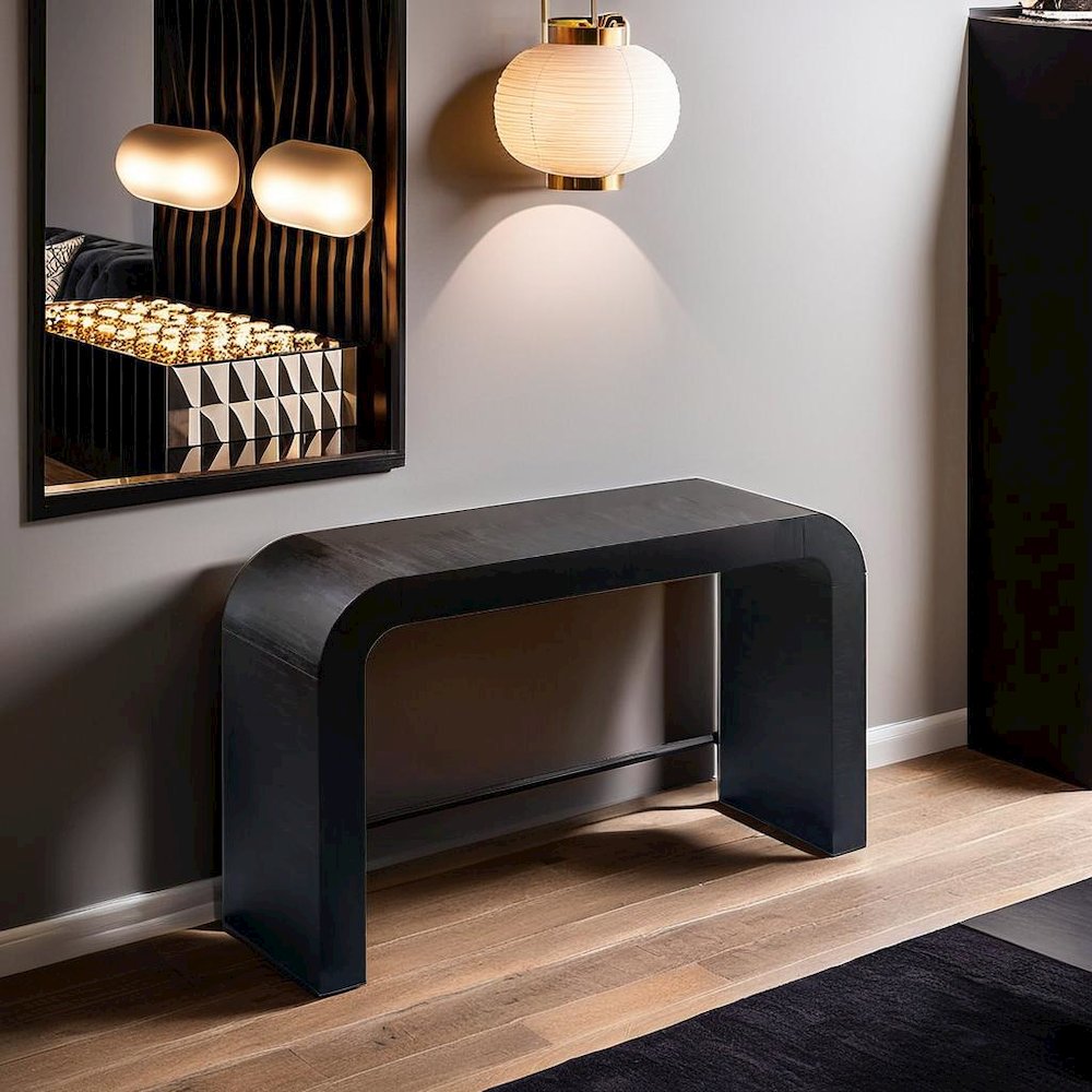 Sleek Curved Black Console Table for Contemporary Entryways and Living Spaces. Picture 3