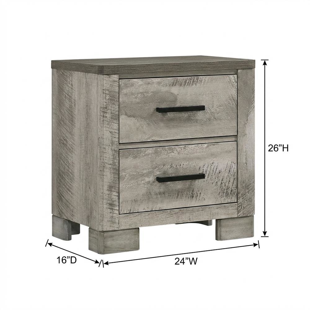 Gray 2-Drawer Wood Nightstand with Metal Handles. Picture 7