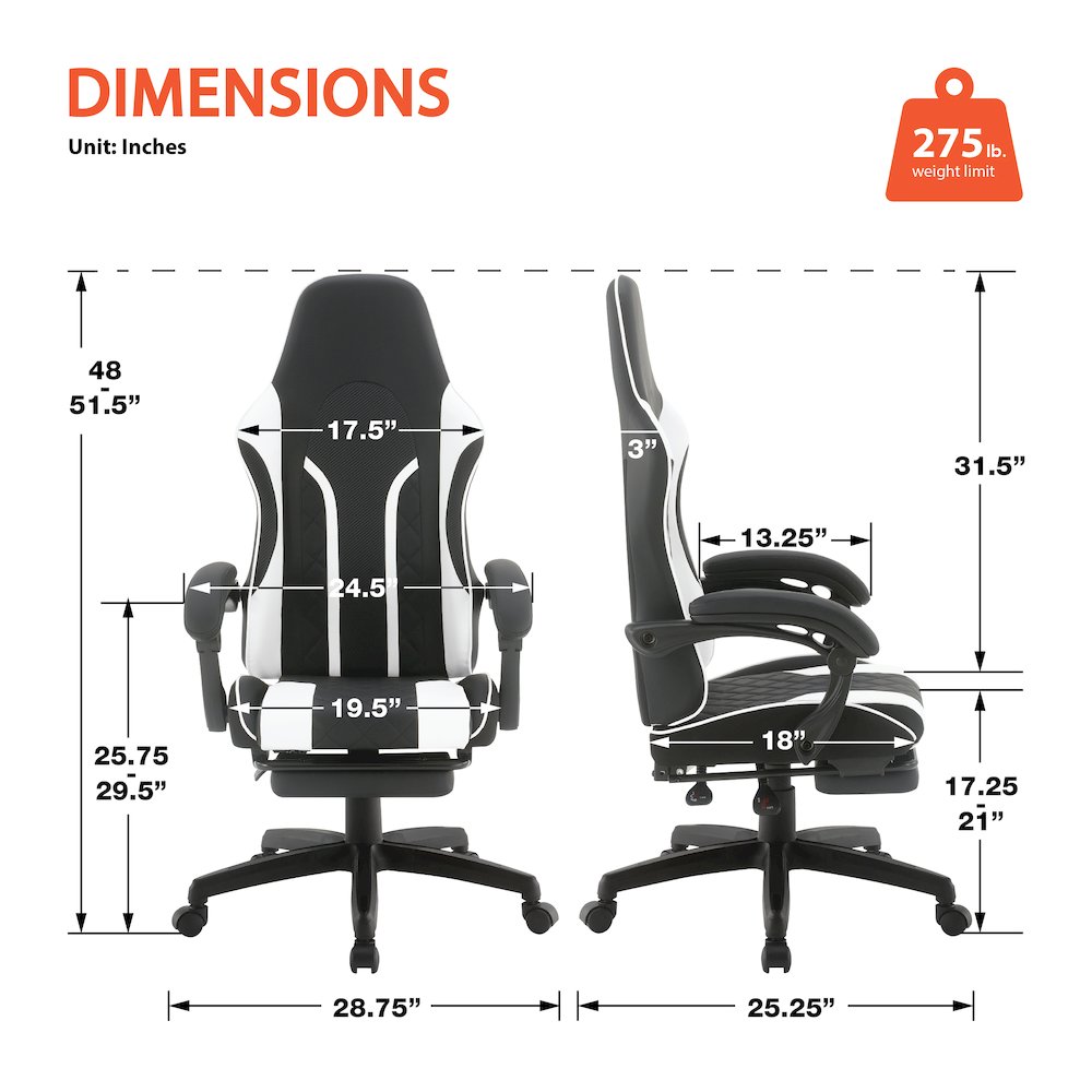 Expanse Gaming Chair  With Footrest in White Fabric. Picture 11