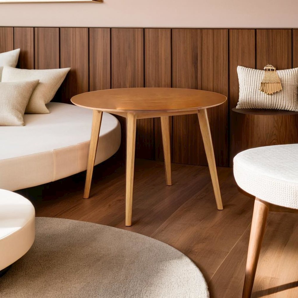 Stylish Round Dining Table in Acorn Finish for Compact Dining Spaces. Picture 6