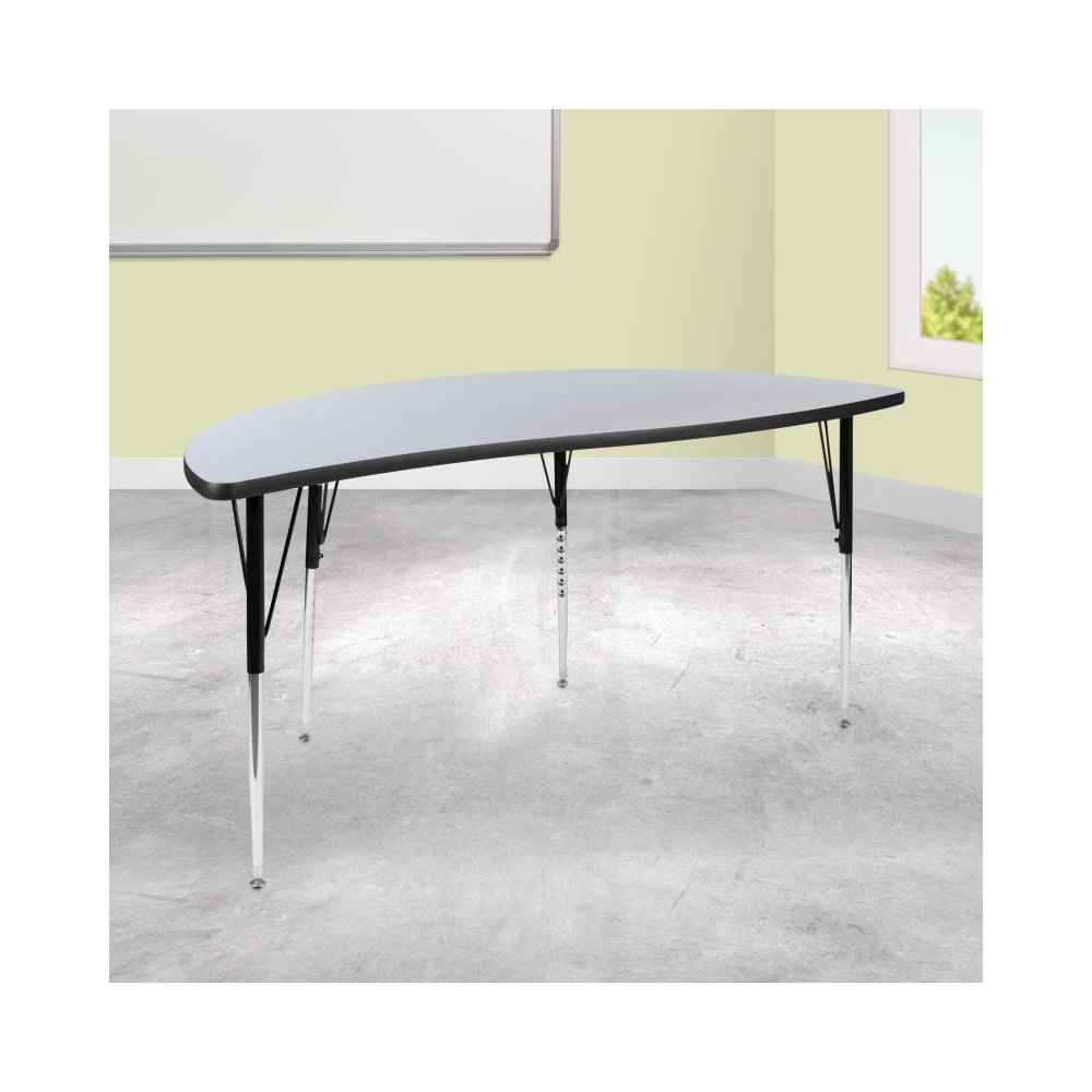 60" Half Circle Wave Flexible Collaborative Grey Thermal Laminate Activity Table - Standard Height Adjustable Legs. Picture 2