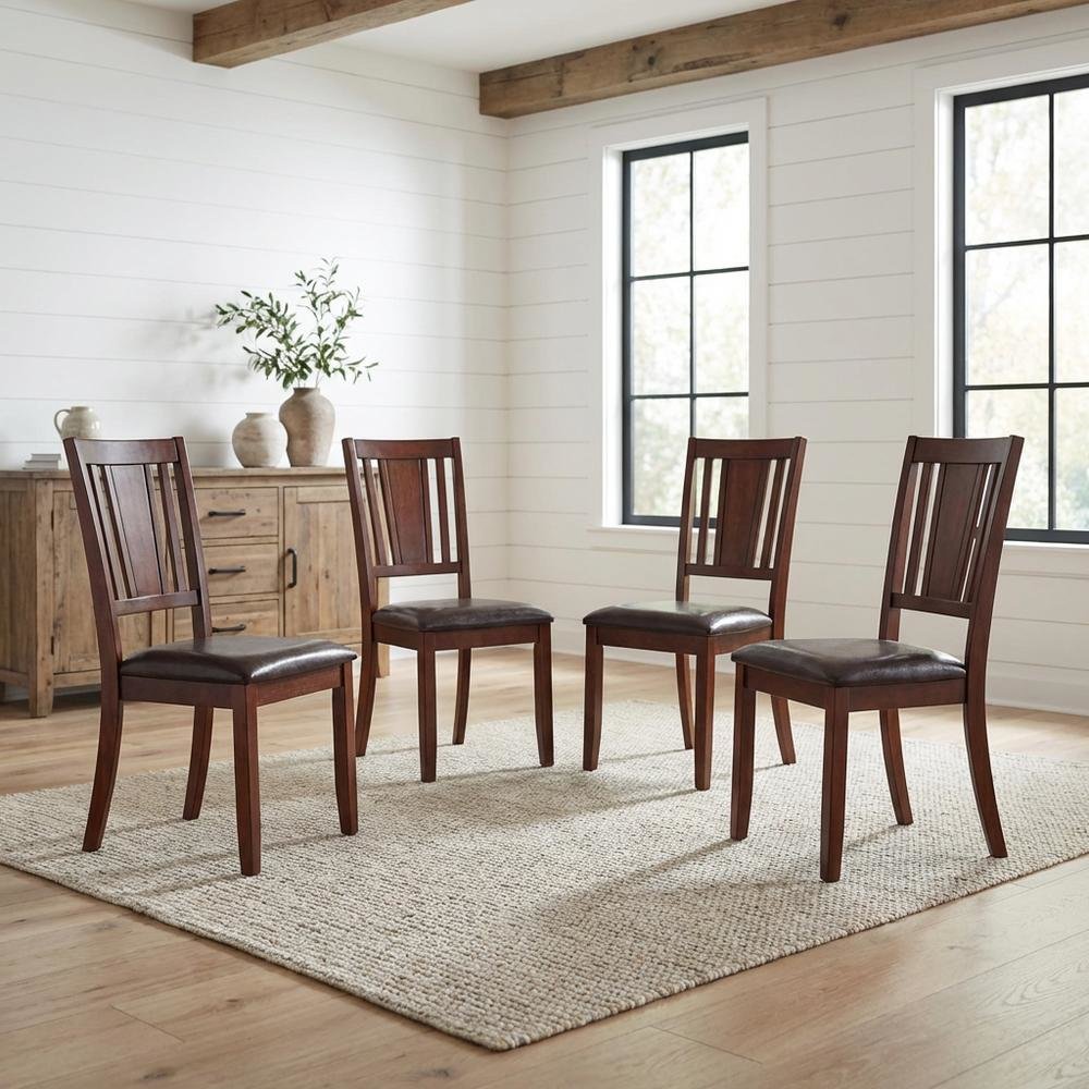 Dudley  Dining  Chair  with  Faux  Leather  upholstered  Seat  in  Mahogany  Finish,  Set  of  2. Picture 4