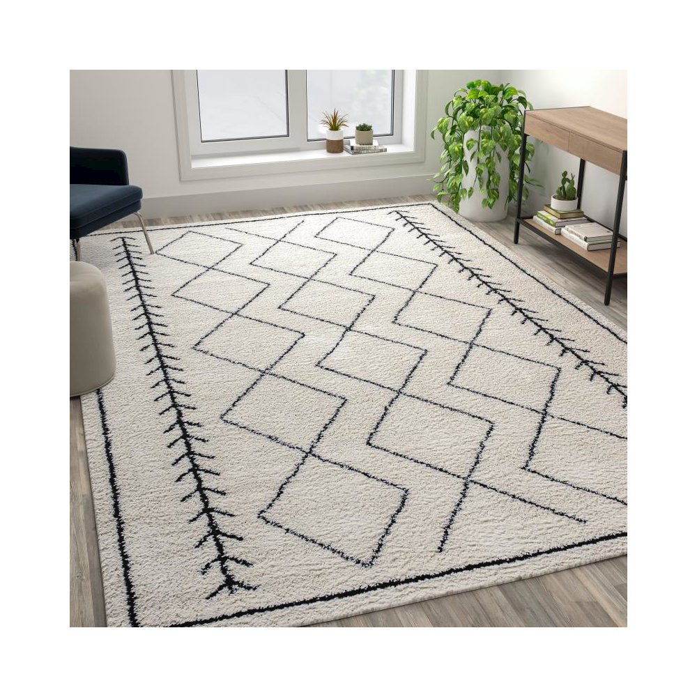 Geometric Style Bohemian Shag Area Rug - 8' x 10' - Ivory. Picture 2