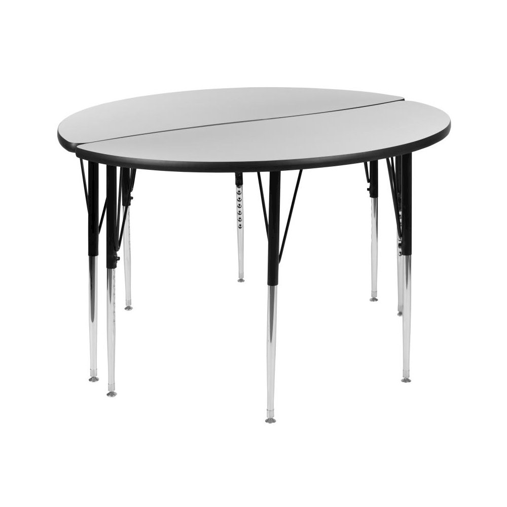 2 Piece 47.5" Circle Wave Flexible Grey Thermal Laminate Activity Table Set - Standard Height Adjustable Legs. Picture 1